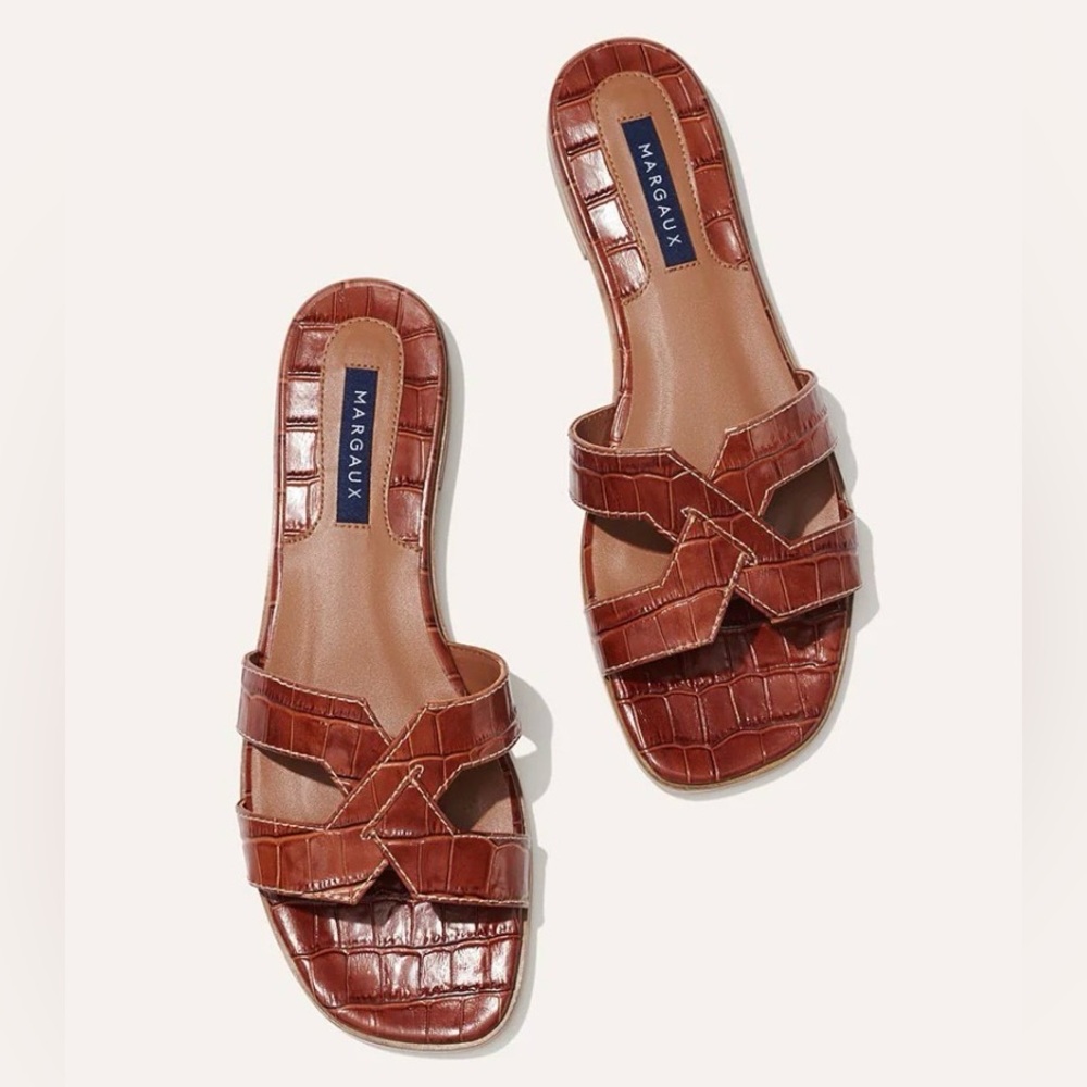 Margaux MX Croc-Embossed Sandal in Mahogany